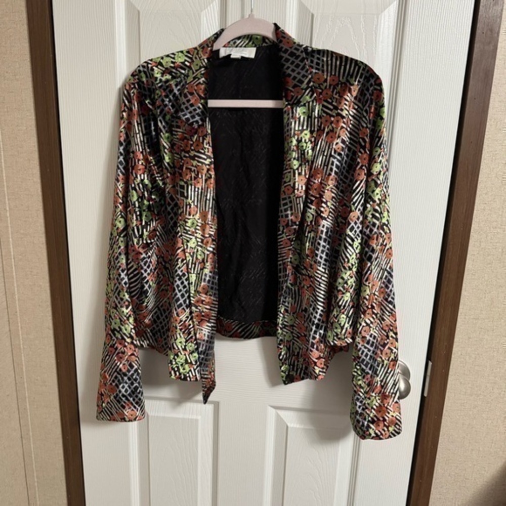 Anthro Ett:Twa velvet floral print jacket sz 12